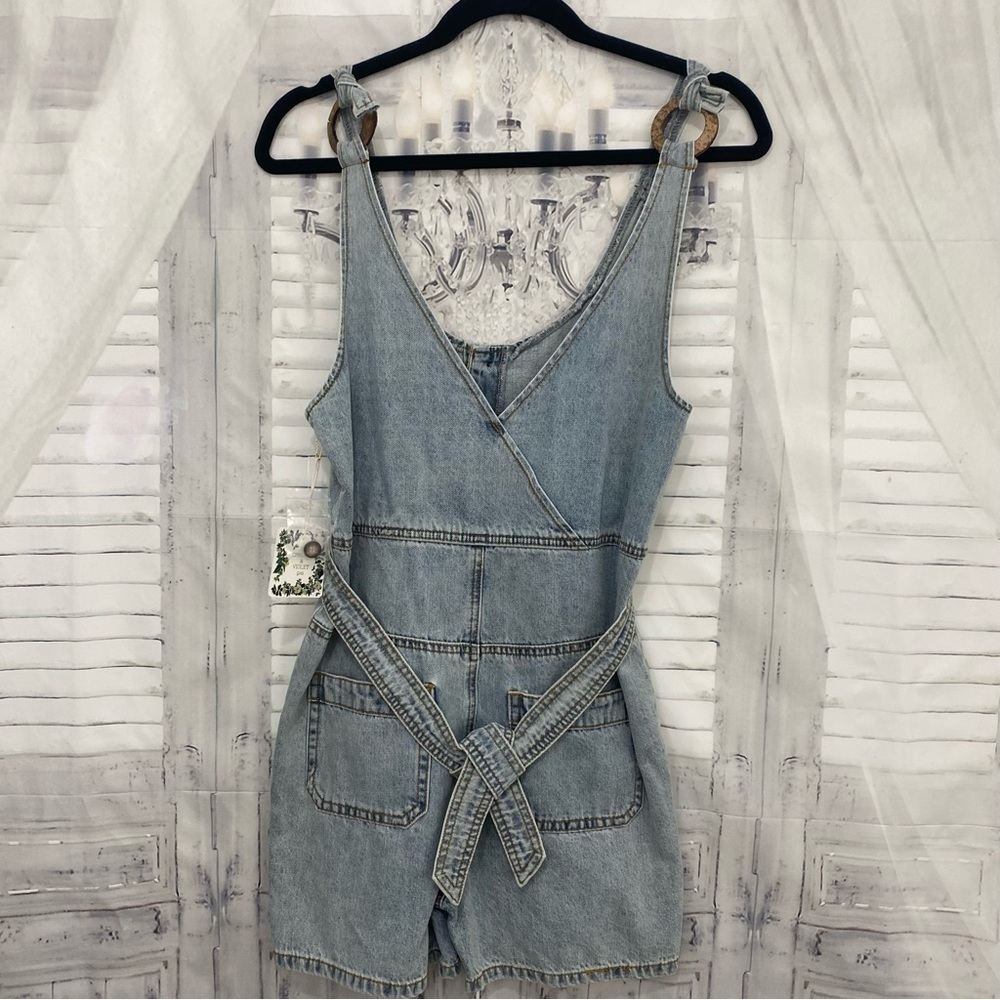 Chelsea & Violet Big Girls Size Large 1 Piece Denim Button Front Tie Back Romper - Picture 8 of 11